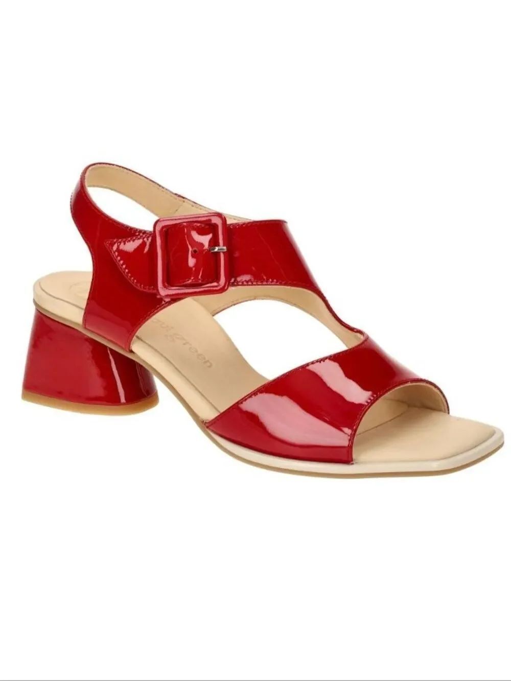 NEW Paul Green Tanya Heeled Sandals - Lipstick Soft Patent Size 10.5 UK 8